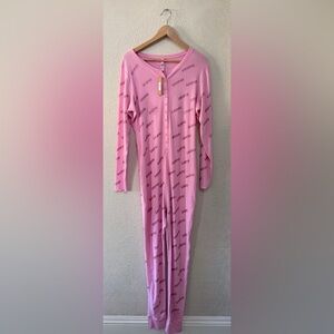 SKIMS Size 3X Rhinestone Logo Pointelle Onepiece Lounge Pajama Bubblegum Pink